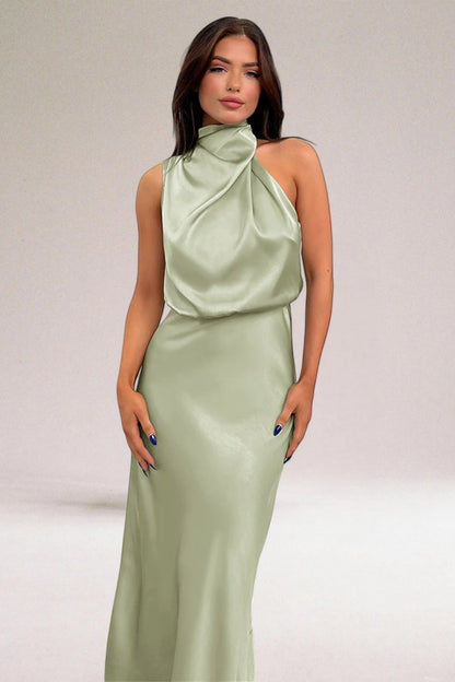 Vestido Invitada Boda Largo Elegante con Cuello Halter