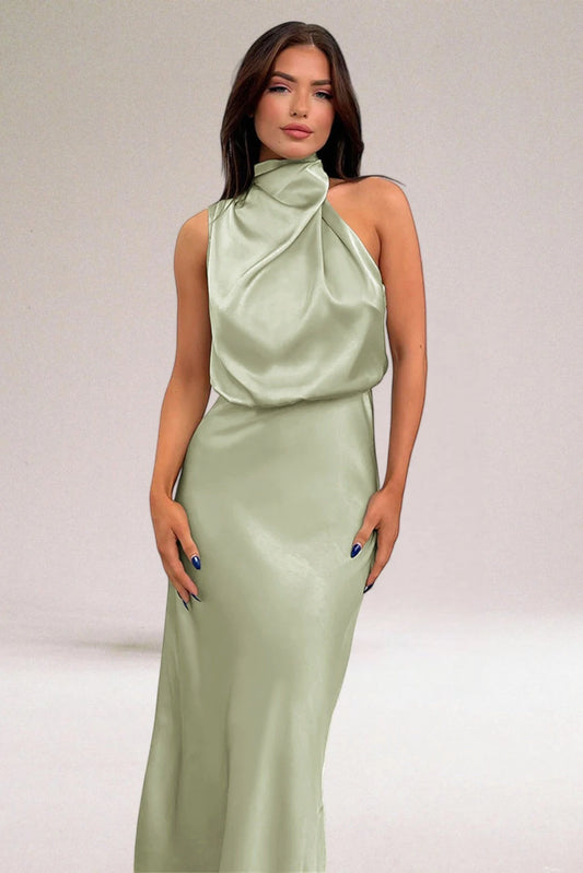 Vestido Invitada Boda Largo Elegante con Cuello Halter