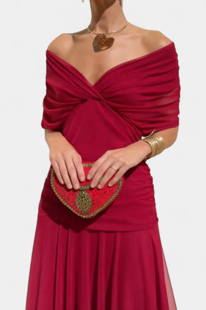 Vestido Invitada Boda Largo Elegante con Hombros Descubiertos