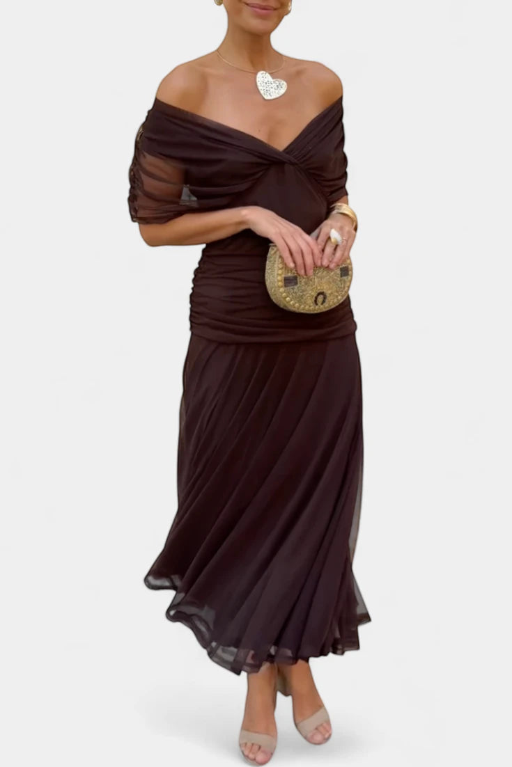 Vestido Invitada Boda Largo Elegante con Hombros Descubiertos