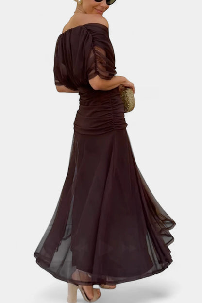 Vestido Invitada Boda Largo Elegante con Hombros Descubiertos