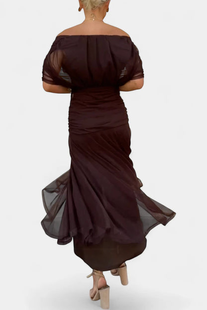 Vestido Invitada Boda Largo Elegante con Hombros Descubiertos
