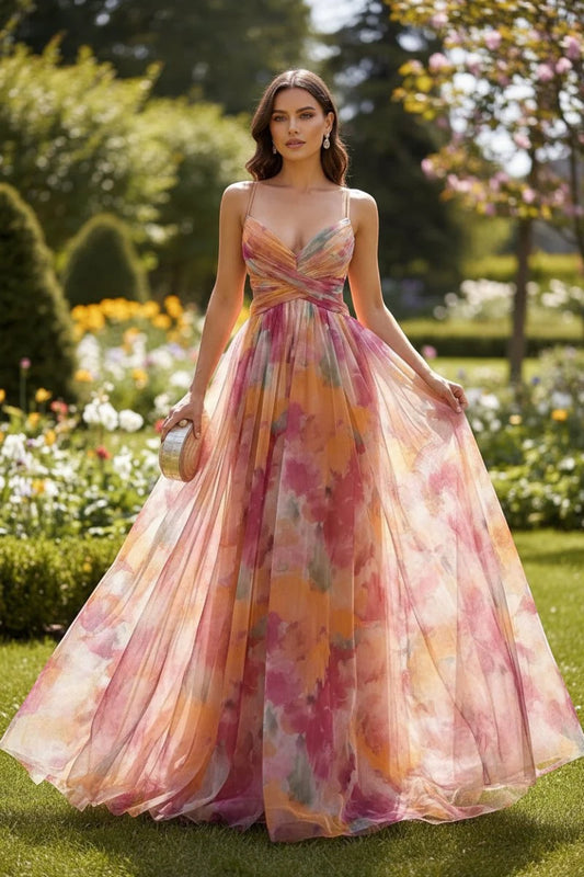 Vestido Invitada Boda Largo Elegante de Flores con Tirantes