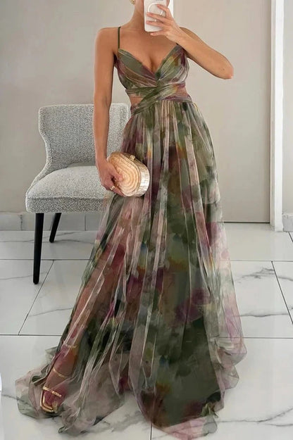 Vestido Invitada Boda Largo Elegante de Flores con Tirantes