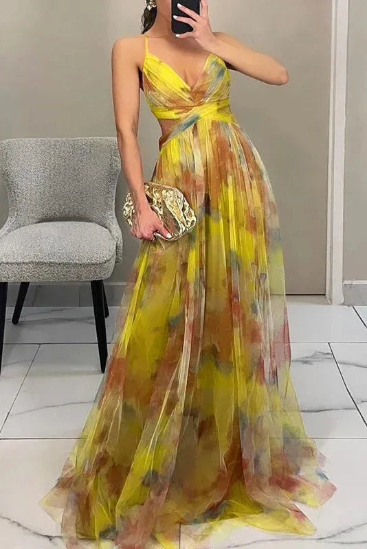 Vestido Invitada Boda Largo Elegante de Flores con Tirantes