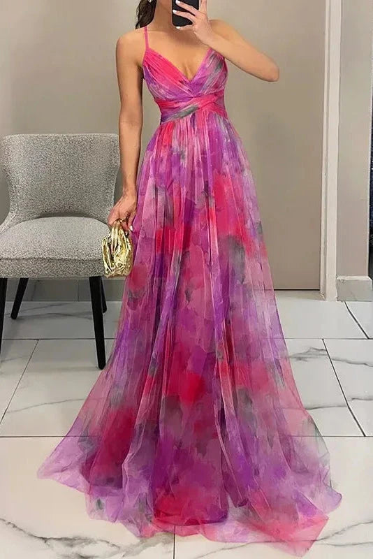 Vestido Invitada Boda Largo Elegante de Flores con Tirantes