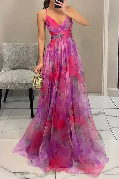 Vestido Invitada Boda Largo Elegante de Flores con Tirantes
