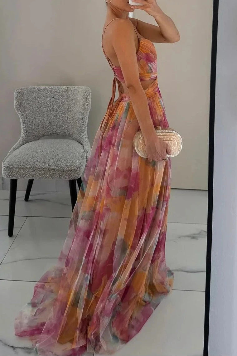 Vestido Invitada Boda Largo Elegante de Flores con Tirantes