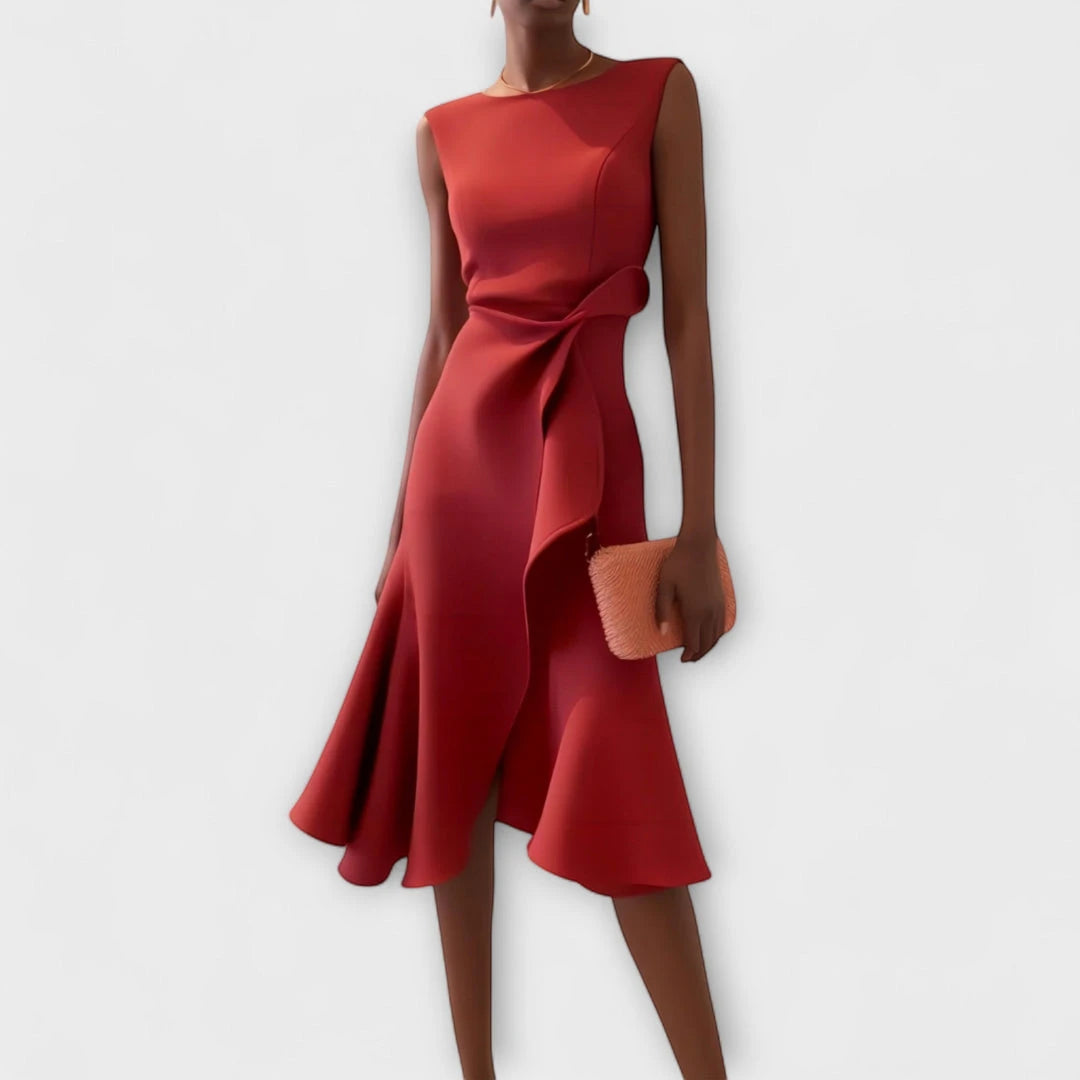 Vestido Invitada Boda Midi Elegante con Drapeado