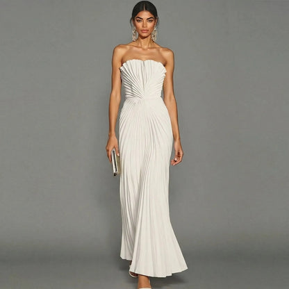 Vestido Largo Blanco Elegante con Plisado