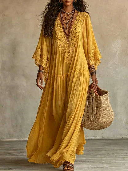 Vestido de Verano Largo Boho Fluido con Mangas Tipo Murciélago