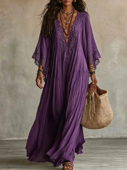Vestido de Verano Largo Boho Fluido con Mangas Tipo Murciélago