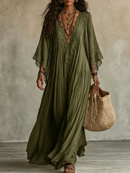 Vestido de Verano Largo Boho Fluido con Mangas Tipo Murciélago