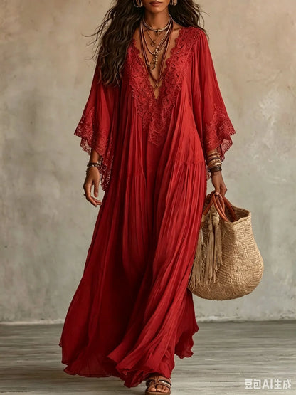 Vestido de Verano Largo Boho Fluido con Mangas Tipo Murciélago