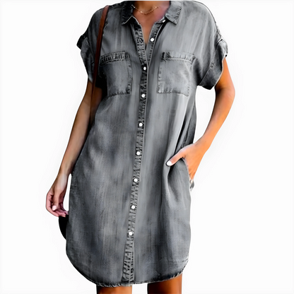 Vestido de Verano Corto Vaquero Casual con Botones