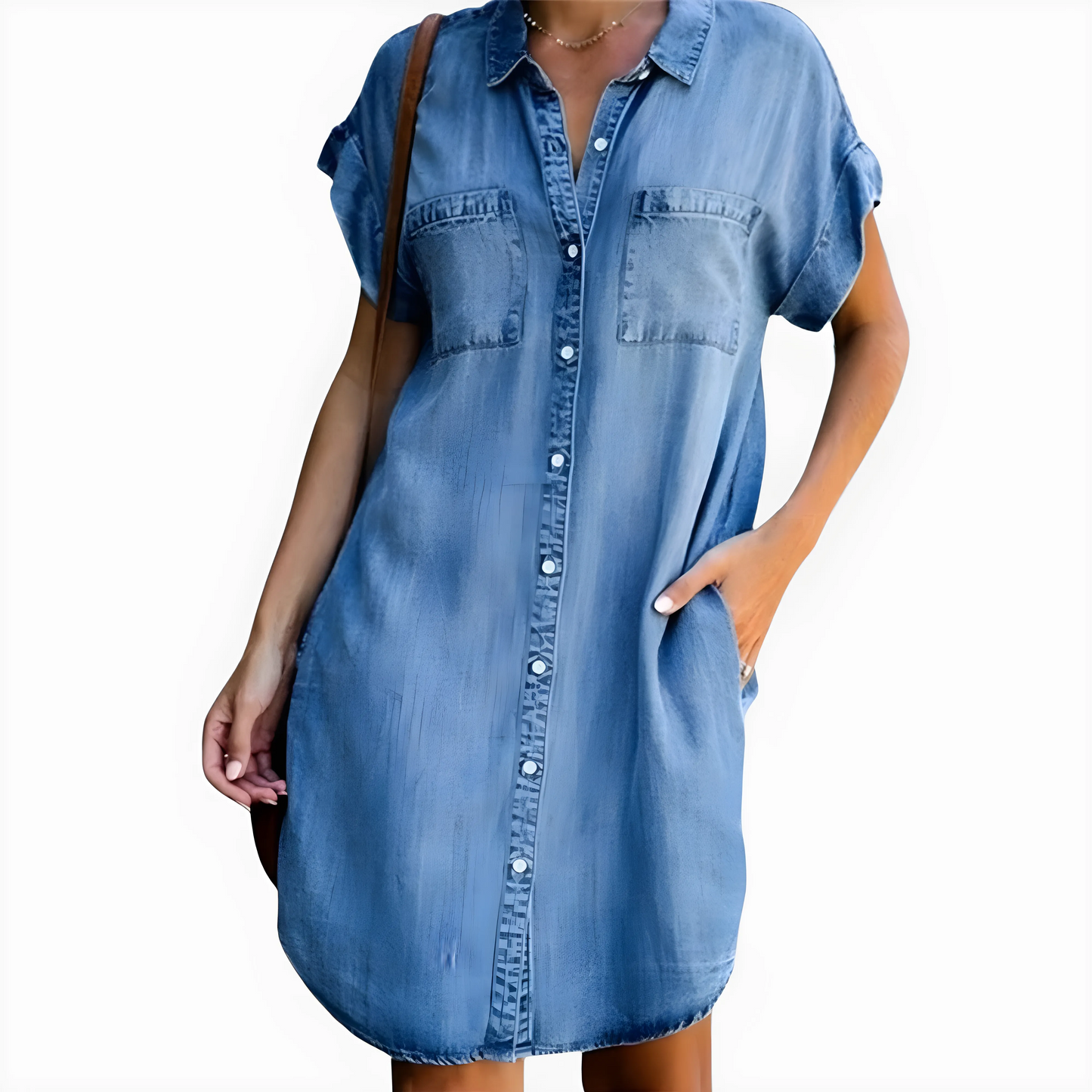 Vestido de Verano Corto Vaquero Casual con Botones