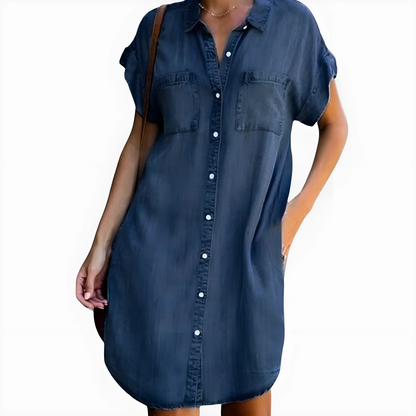 Vestido de Verano Corto Vaquero Casual con Botones