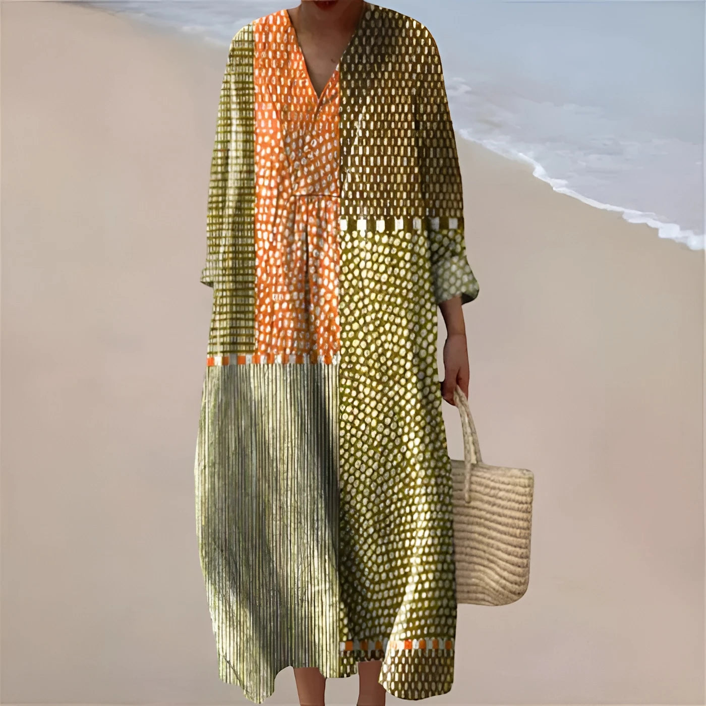 Vestido de Verano Midi Estampado Elegante con Escote en V