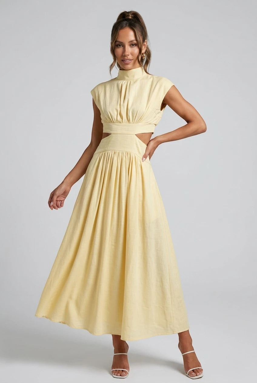 Vestido de Verano Midi Plisado Elegante con Cut Out