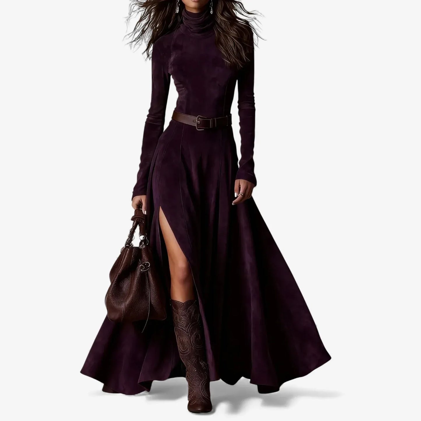 Vestido de Invitada de Boda Largo Vintage Elegante con Manga Larga