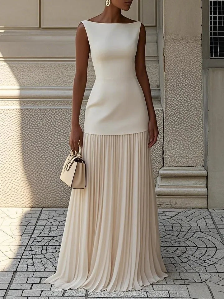 Vestido de Invitada De Boda Largo Elegante Casual Con Plisado