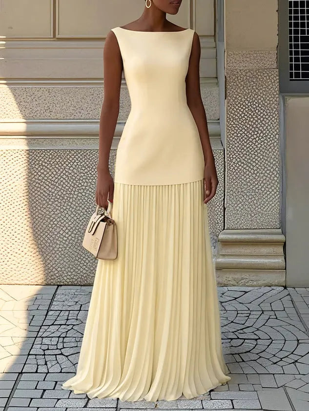 Vestido de Invitada De Boda Largo Elegante Casual Con Plisado