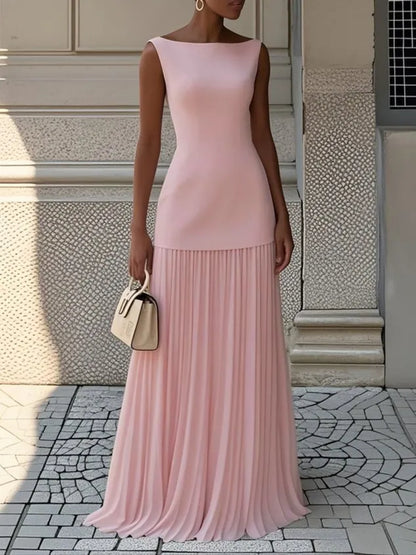 Vestido de Invitada De Boda Largo Elegante Casual Con Plisado
