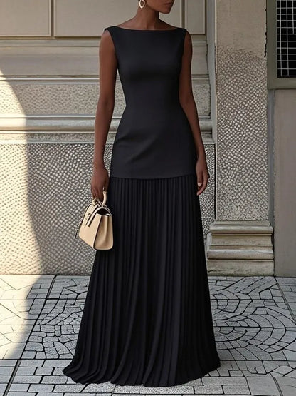 Vestido de Invitada De Boda Largo Elegante Casual Con Plisado