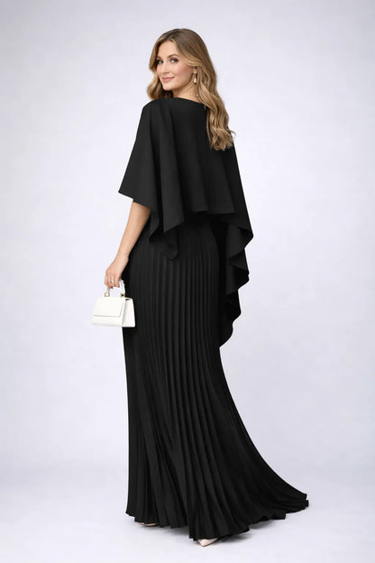 Vestido de Invitada De Boda Largo Elegante Plisado con Capa