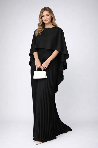 Vestido de Invitada De Boda Largo Elegante Plisado con Capa