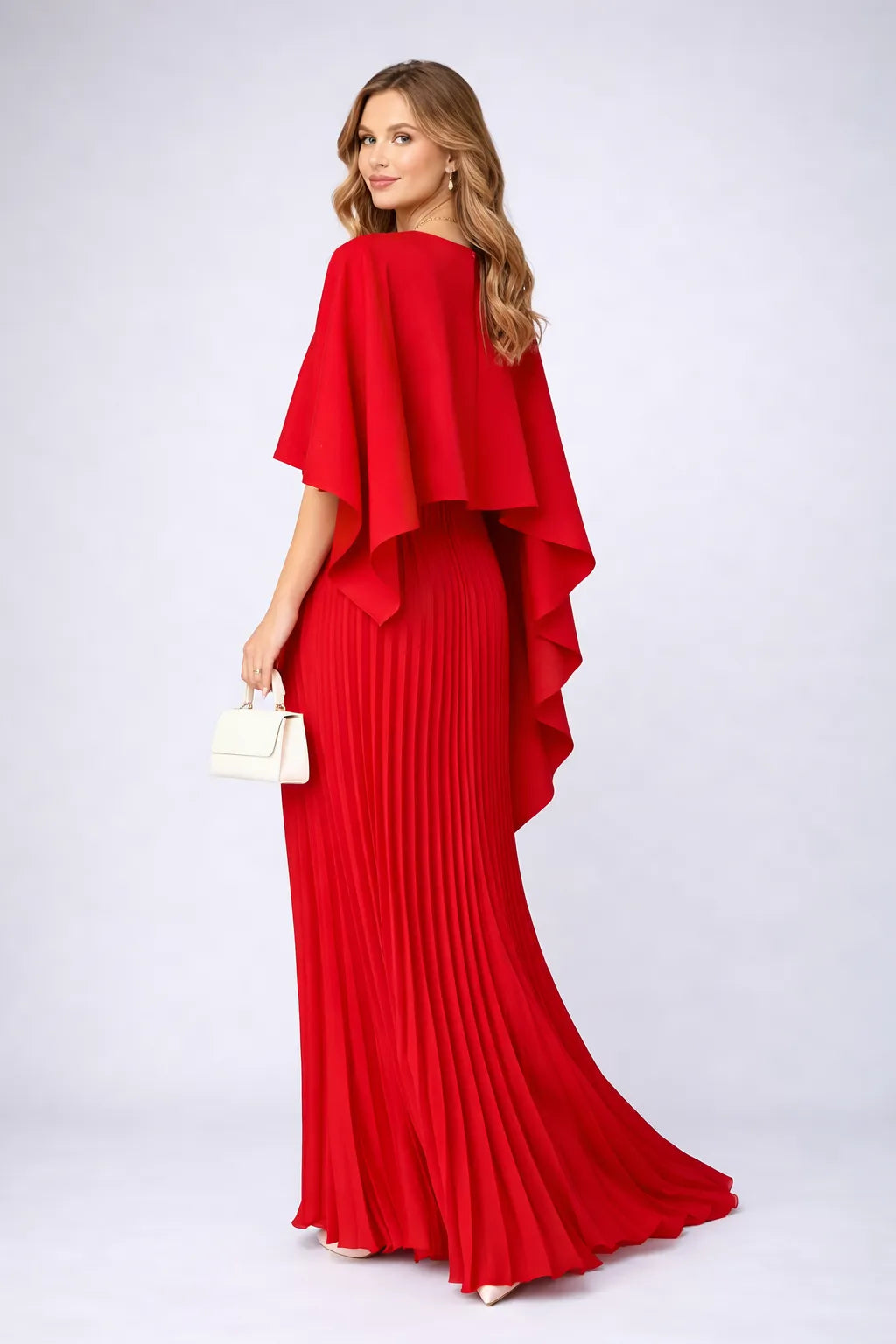 Vestido de Invitada De Boda Largo Elegante Plisado con Capa