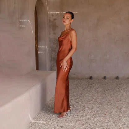 Vestido de Invitada de Boda Largo Elegante Espalda Descubierta con Tirantes