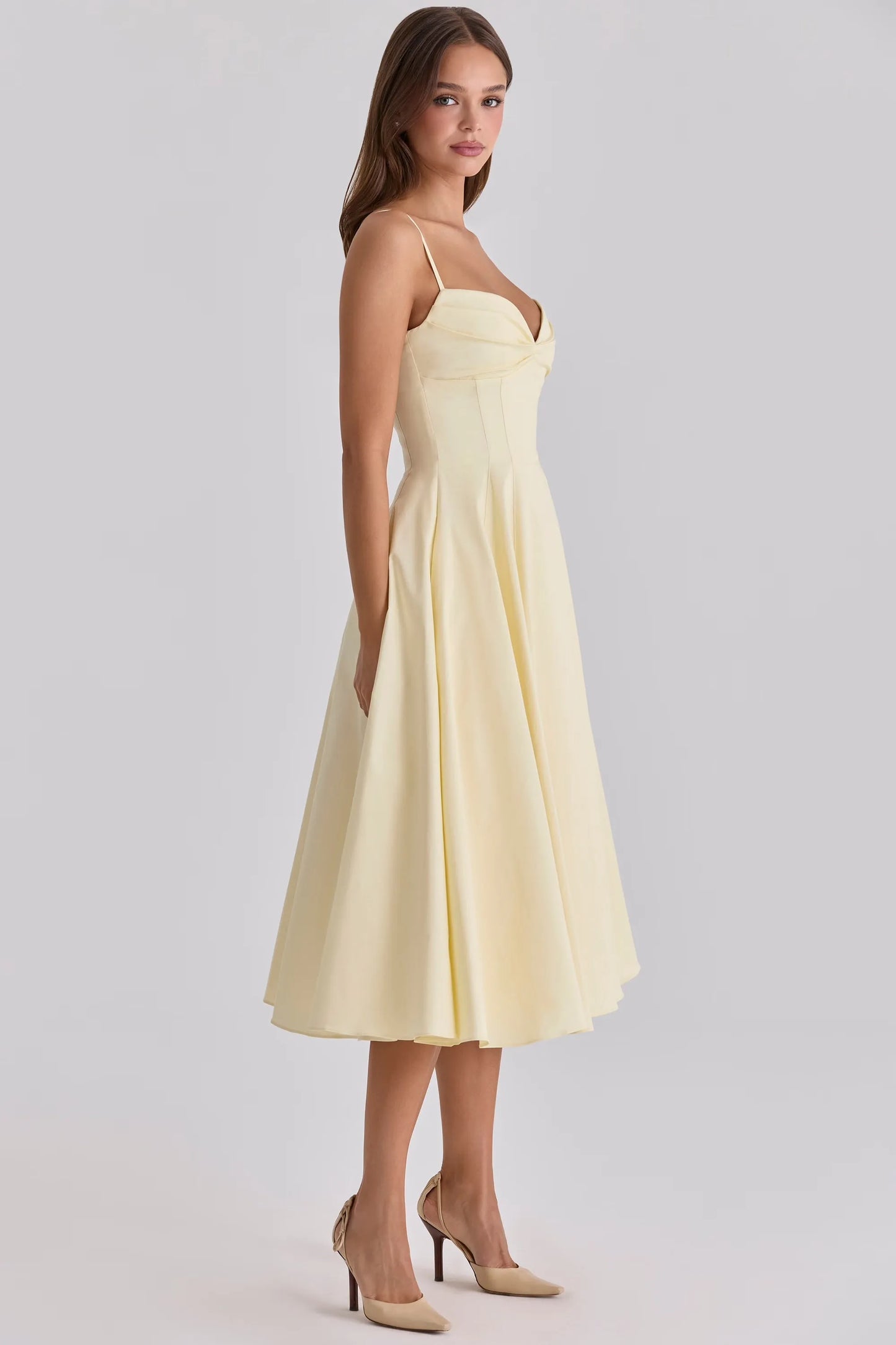 Vestido de Invitada De Boda Midi Corset Elegante con Plisado