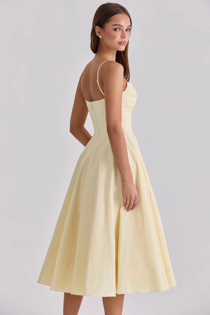 Vestido de Invitada De Boda Midi Corset Elegante con Plisado