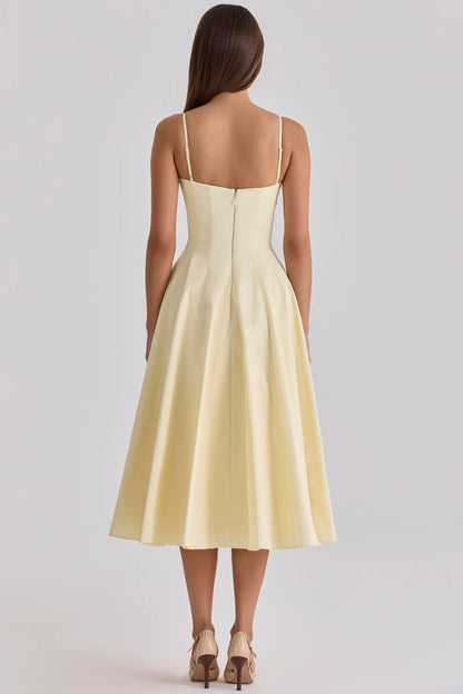 Vestido de Invitada De Boda Midi Corset Elegante con Plisado