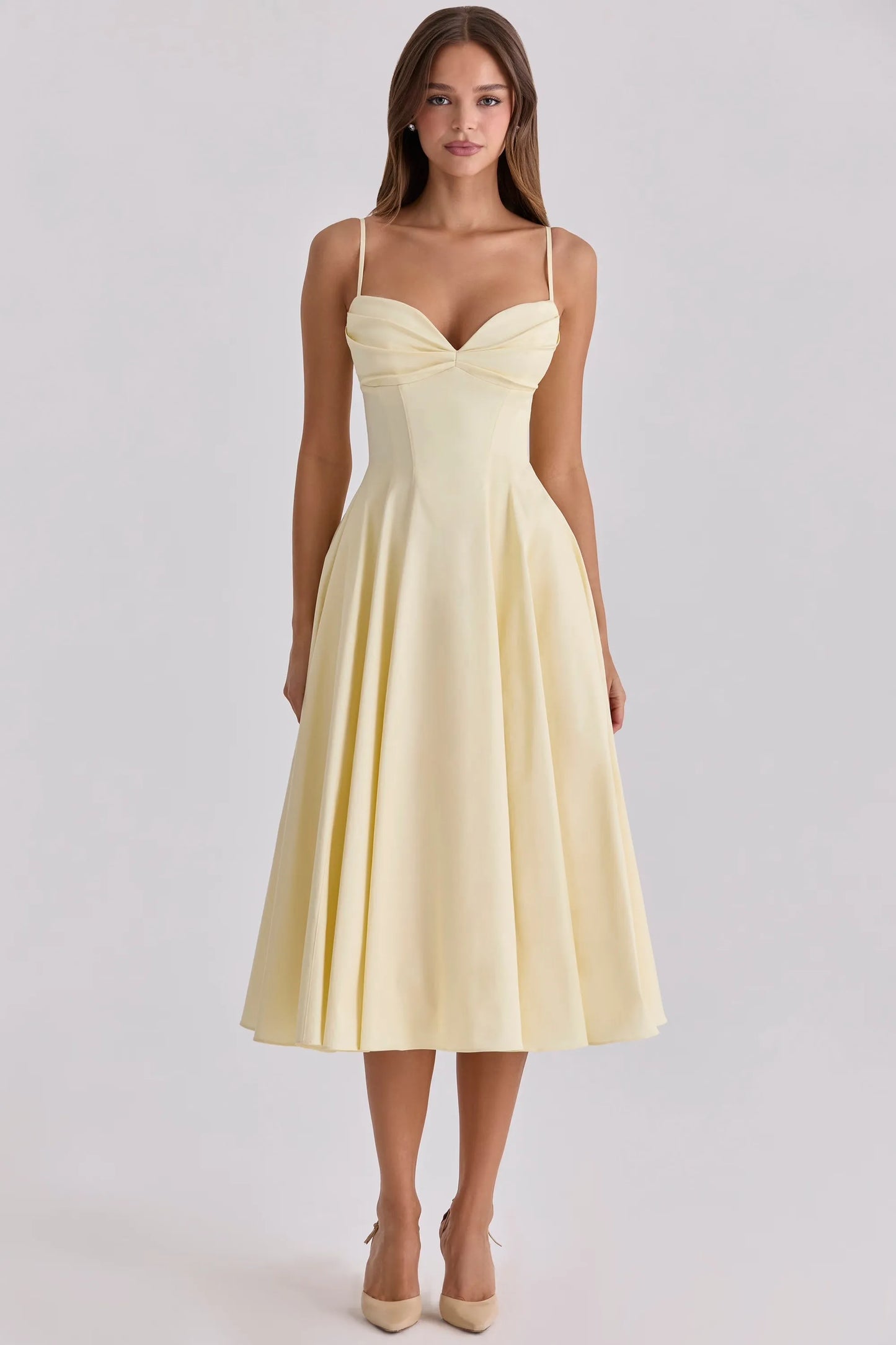 Vestido de Invitada De Boda Midi Corset Elegante con Plisado