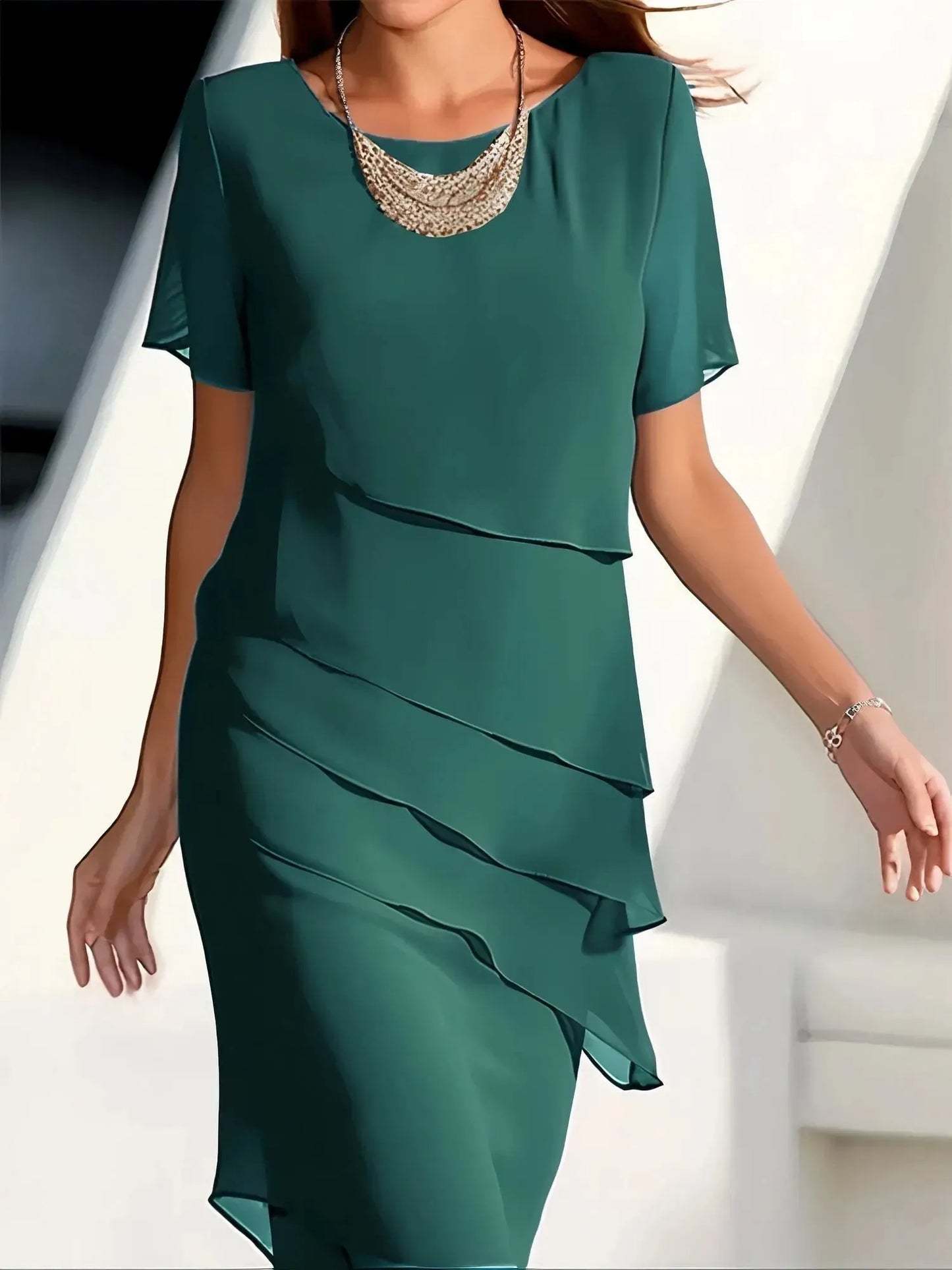 Vestido de Invitada De Boda Midi Elegante Casual con Capas