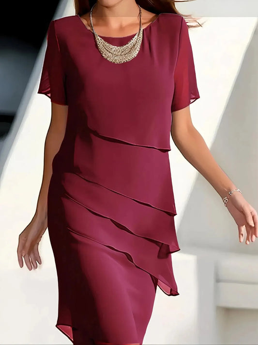 Vestido de Invitada De Boda Midi Elegante Casual con Capas