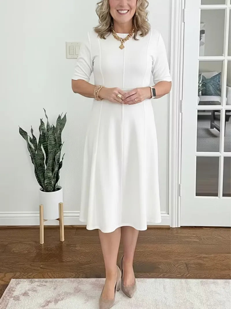 Vestido de Invitada de Boda Midi Elegante de Verano con Manga Corta