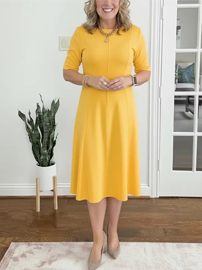 Vestido de Invitada de Boda Midi Elegante de Verano con Manga Corta