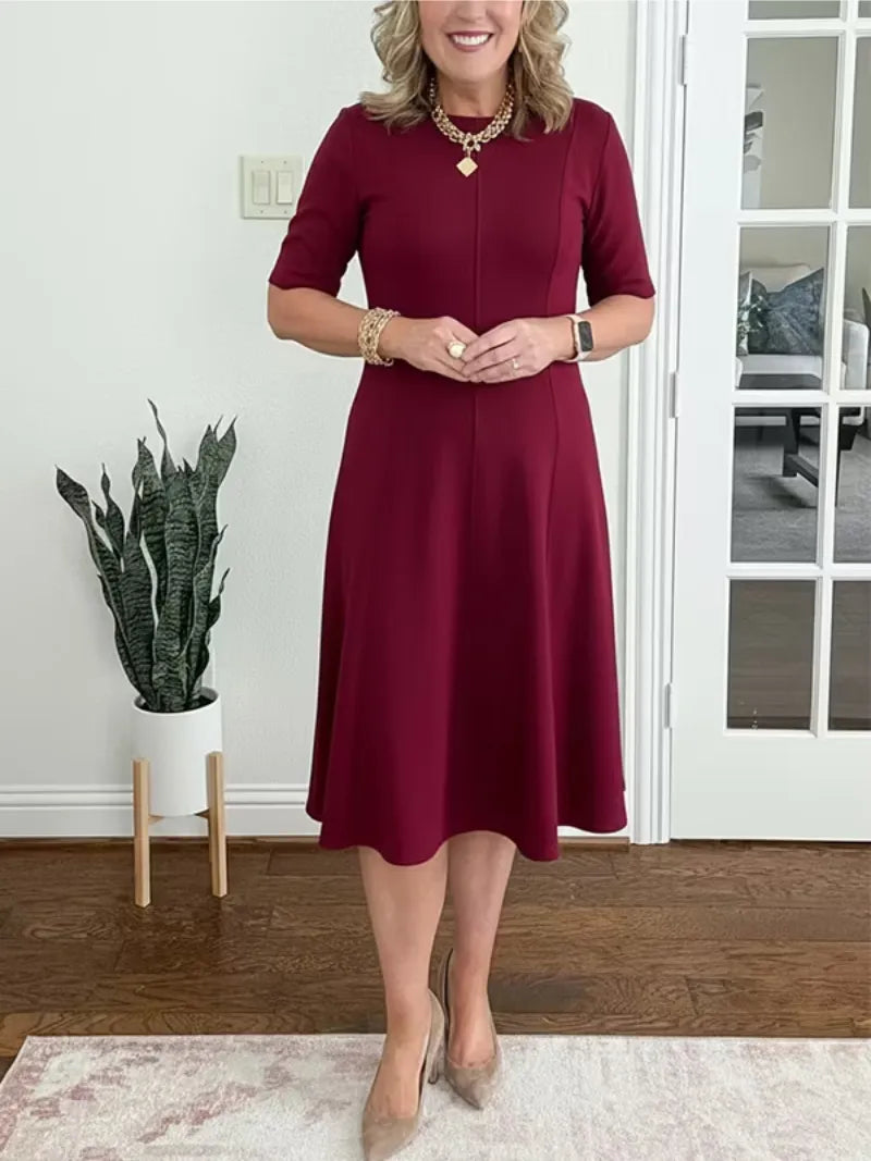 Vestido de Invitada de Boda Midi Elegante de Verano con Manga Corta