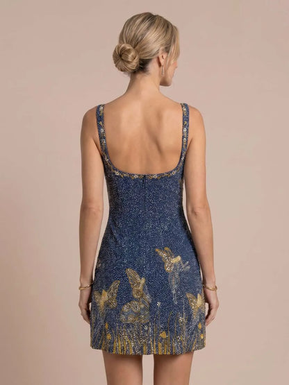 Vestido de Invitada de Boda Corto Elegante Brillante con Abertura