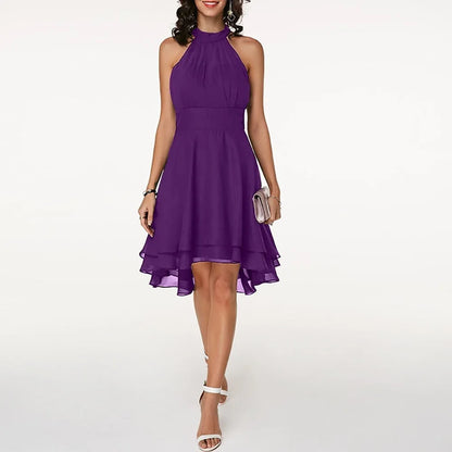 Vestido de Invitada de Boda Midi Casual Elegante con Cuello Halter