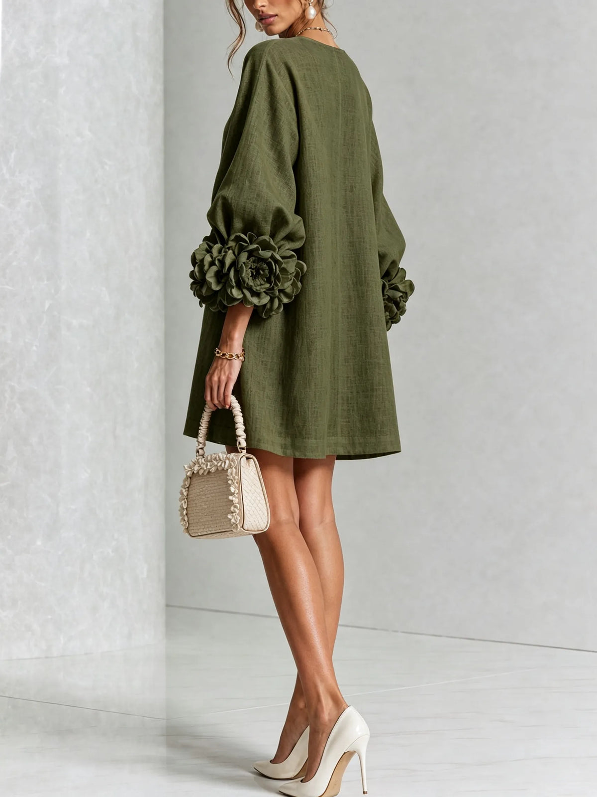 Vestido de Invitada de Boda Corto Elegante Casual con Manga Abullonada