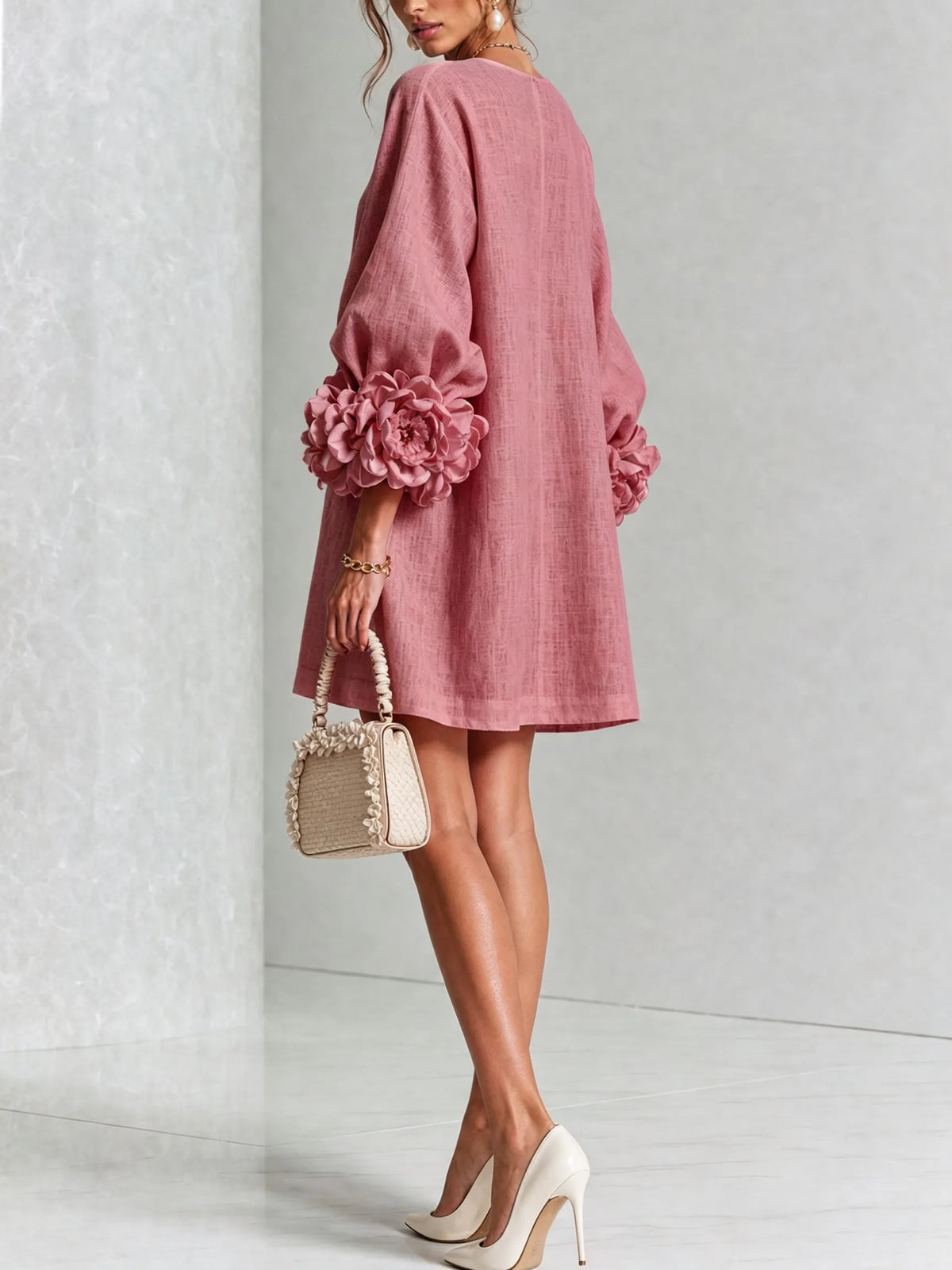 Vestido de Invitada de Boda Corto Elegante Casual con Manga Abullonada