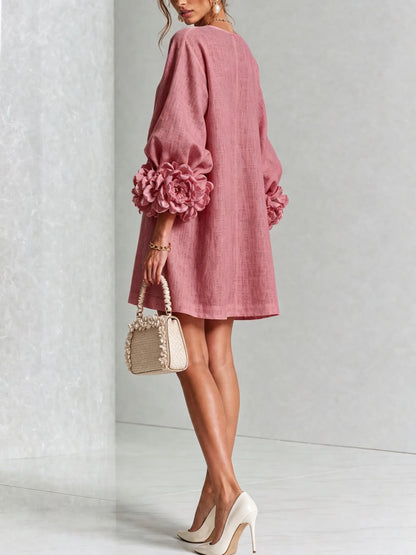 Vestido de Invitada de Boda Corto Elegante Casual con Manga Abullonada