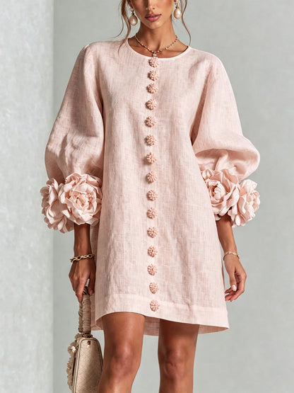 Vestido de Invitada de Boda Corto Elegante Casual con Manga Abullonada