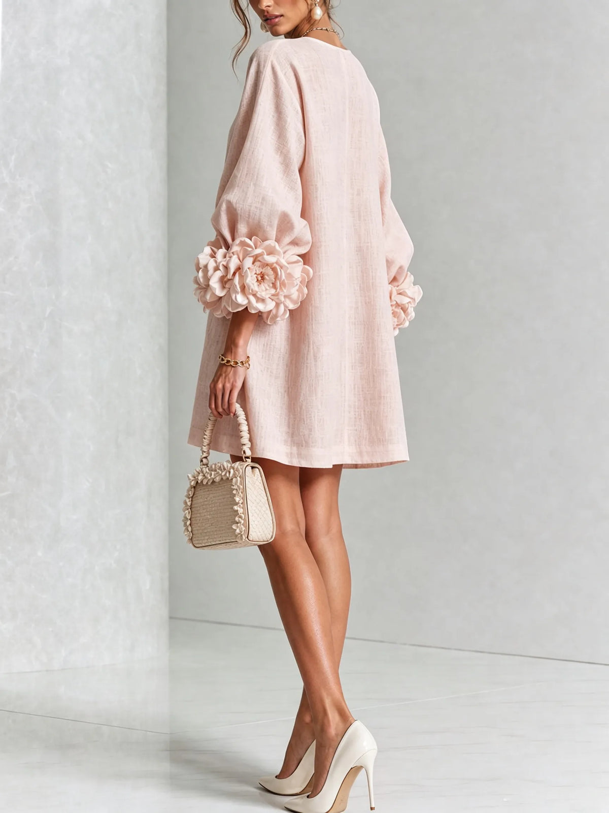 Vestido de Invitada de Boda Corto Elegante Casual con Manga Abullonada