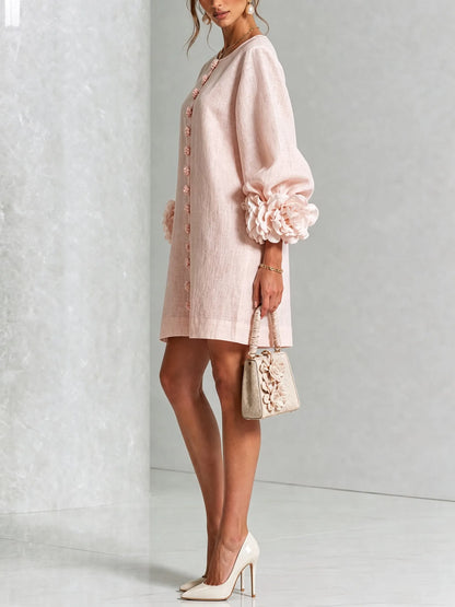 Vestido de Invitada de Boda Corto Elegante Casual con Manga Abullonada