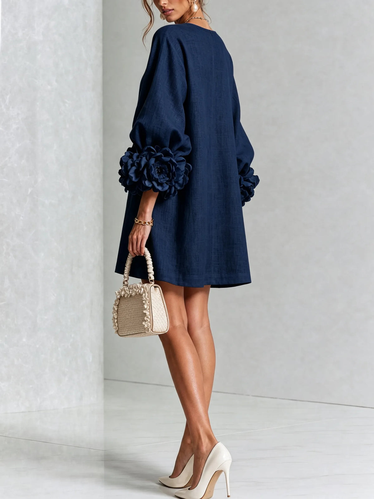Vestido de Invitada de Boda Corto Elegante Casual con Manga Abullonada